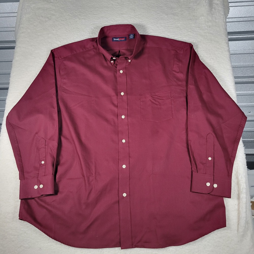 Roundtree & Yorke TravelSmart Shirt Mens XXL Burgundy‎ Herringbone Button Down